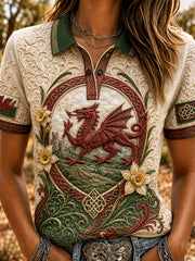 Women's Welsh Red Dragon Cultural Elements Art Print Polo