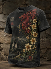 Men's Welsh Red Dragon Cultural Art Print T-Shirt