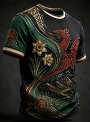 Men's Welsh Red Dragon Cultural Art Print T-Shirt