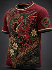 Men's Welsh Red Dragon Cultural Art Print T-Shirt