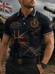 Men's Short-Sleeve Polo Shirt With Vintage Camouflage And Military-Style Prints