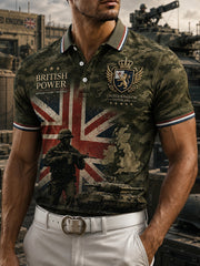 Men's Short-Sleeve Polo Shirt With Vintage Camouflage And Military-Style Prints