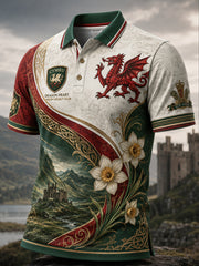 Men's Welsh Red Dragon Cultural Elements Art Print Polo