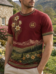Men's Welsh-Inspired Art Print Casual T-Shirt