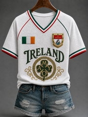 Women's Gaelic Football V-neck Off-shoulder Short-sleeved T-shirt