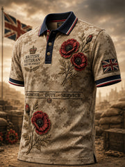 Men's British veteran print polo shirt