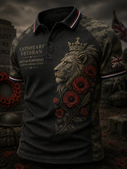 Men's Short-Sleeve Polo Shirt With Vintage Military Veteran Commemorative Print