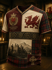 Men's Welsh Ddraig Goch Printed V-neck T-shirt