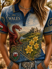 Women's Welsh Red Dragon Cultural Elements Art Print Casual Polo
