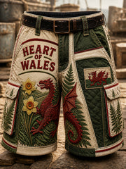 Vintage-Style Welsh Art Print Casual Shorts