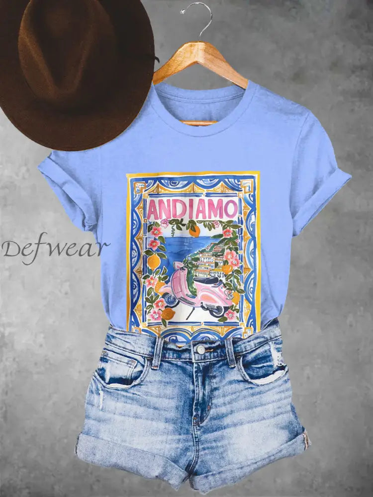 T-shirt stile italiano donna blu chiaro / S
