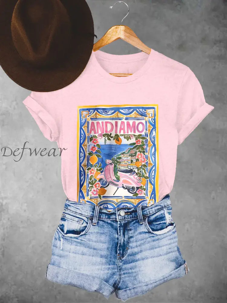 T-shirt stile italiano donna rosa chiaro / S