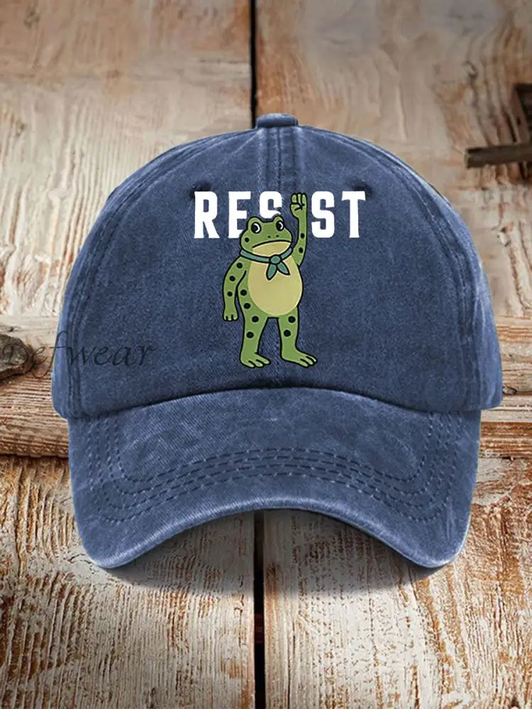 Unisex Portland Frog Print Hat Navy Blue / ONE