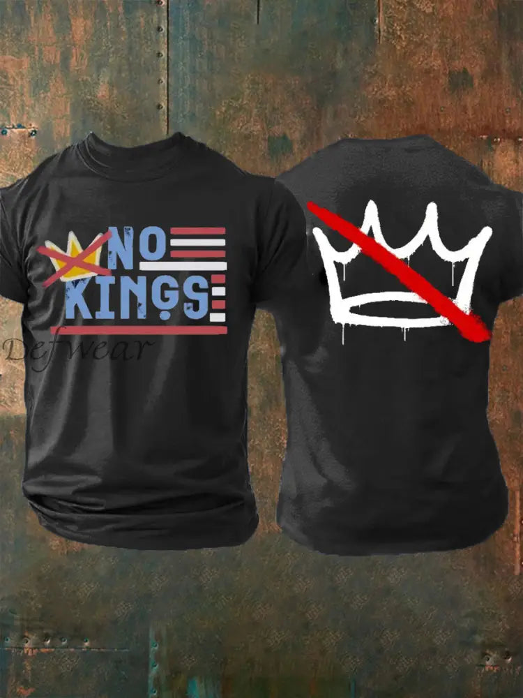 Vintage No Kings in America Print Casual Cotton Short Sleeve T-Shirt Black / S