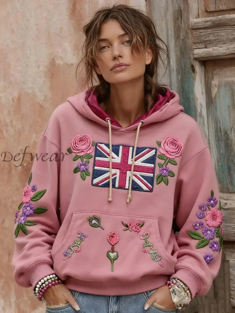 Women’s british flag and flowers hoodie Pink / S