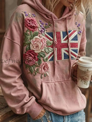 Women’s british flag and flowers hoodie Pink / S