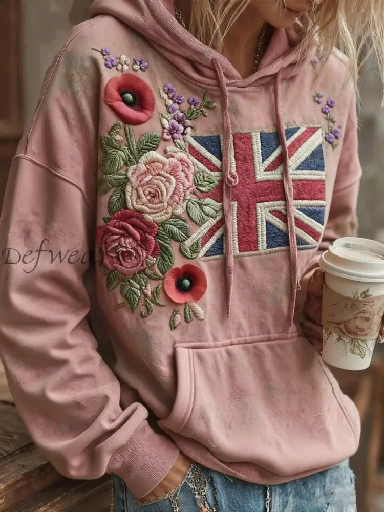 Women’s British flag and poppies hoodie Pink / S
