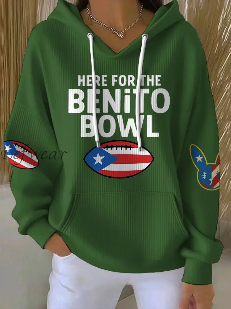 Women’s Bunny Football Music Lover Printed Hoodie Green / S