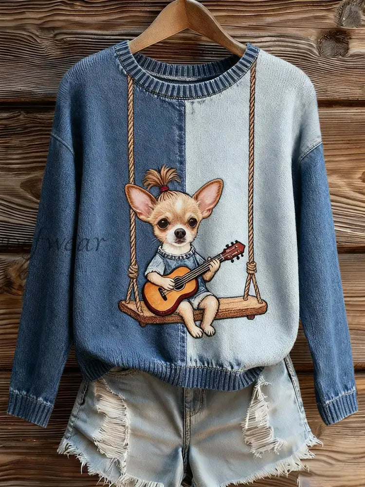 Women’s Fun Chihuahua Dog Tops Blue / S