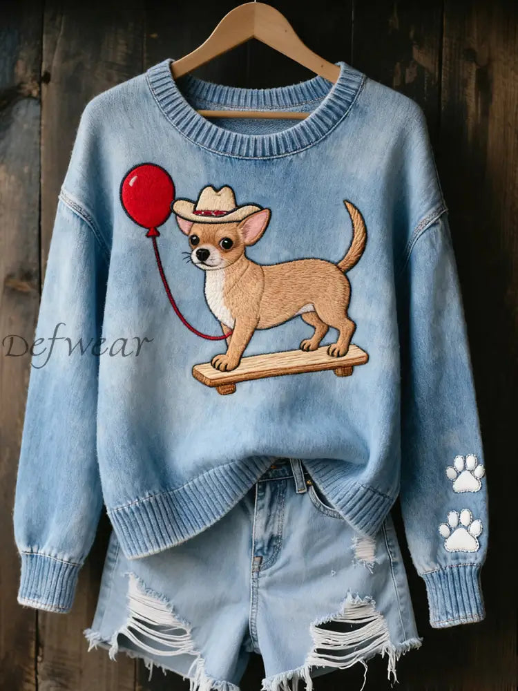 Women’s fun Chihuahua Dog tops Blue / S