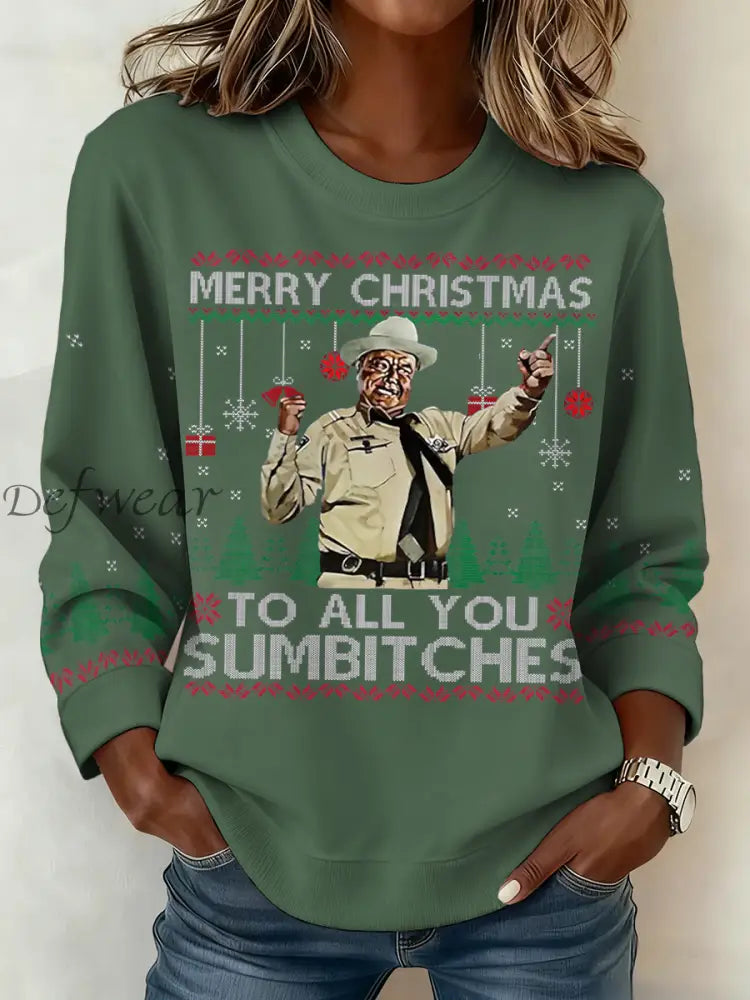 Women’s Funny Christmas Printed Sweatshirt Green / S