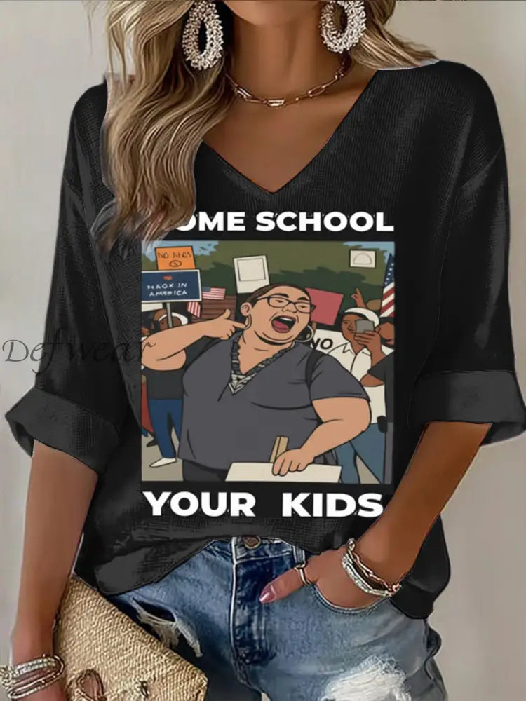 Women’s Lucy Martinez Charlie Kirk’s Printed V-Neck Casual Long Sleeve Top Black / S