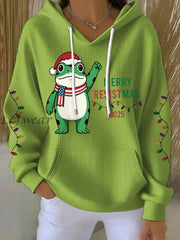 Women’s Merry Resistmas Portland Frog Printed Hoodie Light Green / S
