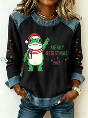 Women’s Merry Resistmas Portland Frog Printed Sweatshirt Black / S