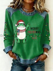 Women’s Merry Resistmas Portland Frog Printed Sweatshirt Dark Green / S