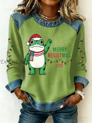 Women’s Merry Resistmas Portland Frog Printed Sweatshirt Light Green / S