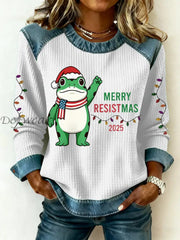 Women’s Merry Resistmas Portland Frog Printed Sweatshirt White / S