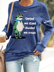 Women’s Polish Frog United We Stand Divided We Croak Print Sweatshirt Blue / S