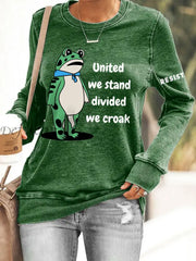 Women’s Polish Frog United We Stand Divided We Croak Print Sweatshirt Green / S