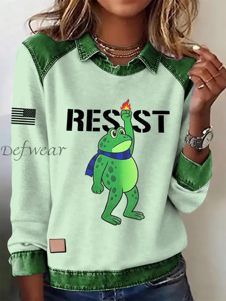 Women’s Portland Frog Resist Printed Long Sleeve Shirt Light Green / S