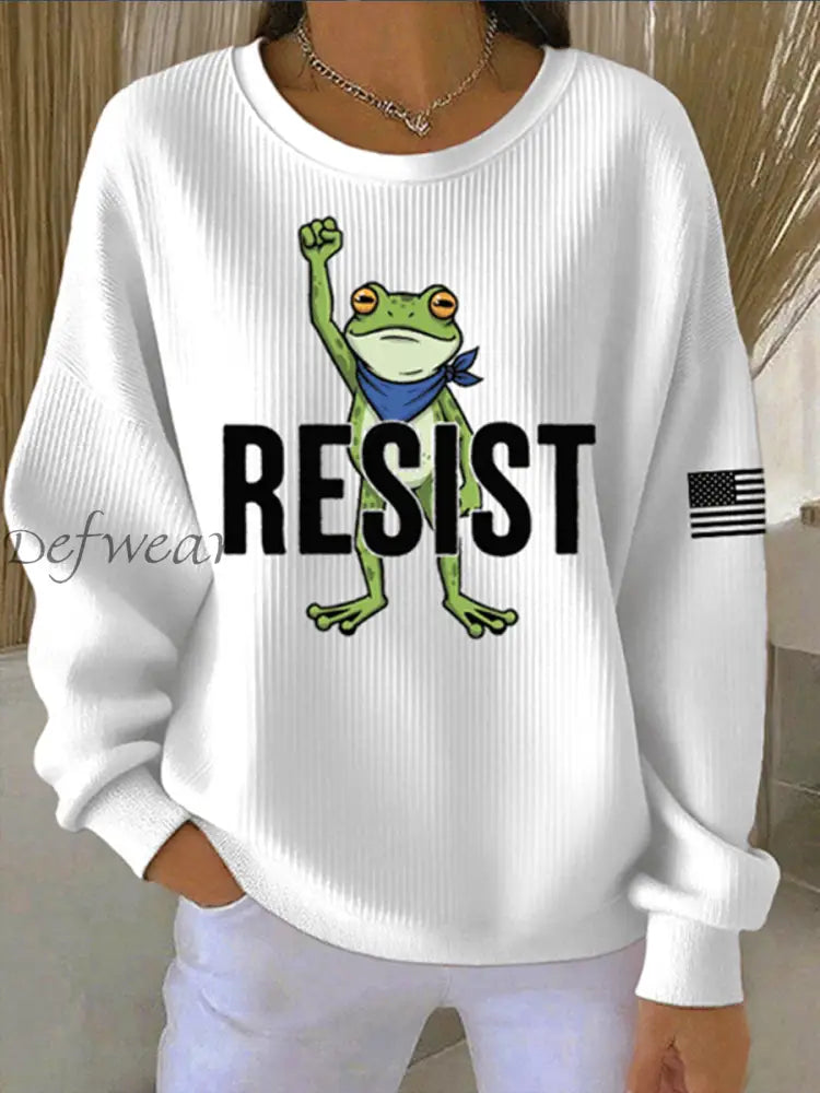 Women’s Portland Frog Resist Ribbed Round-Neck Sweatshirt White / S