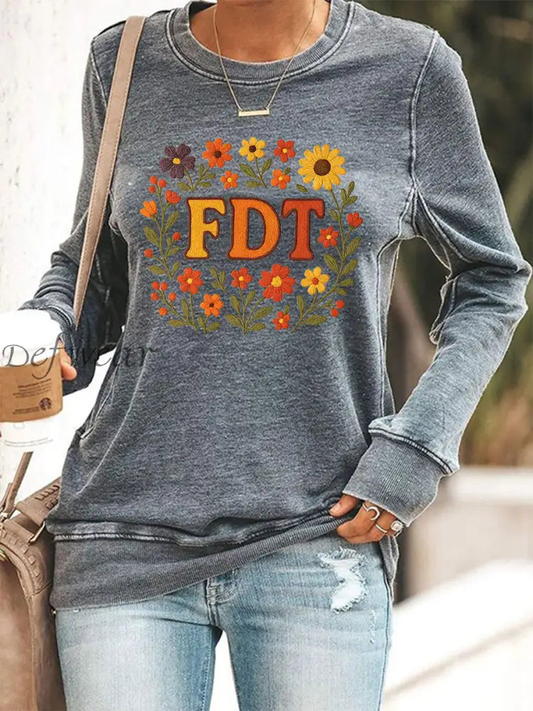 Women’s Retro FDT Floral Print Sweatshirt Gray / S