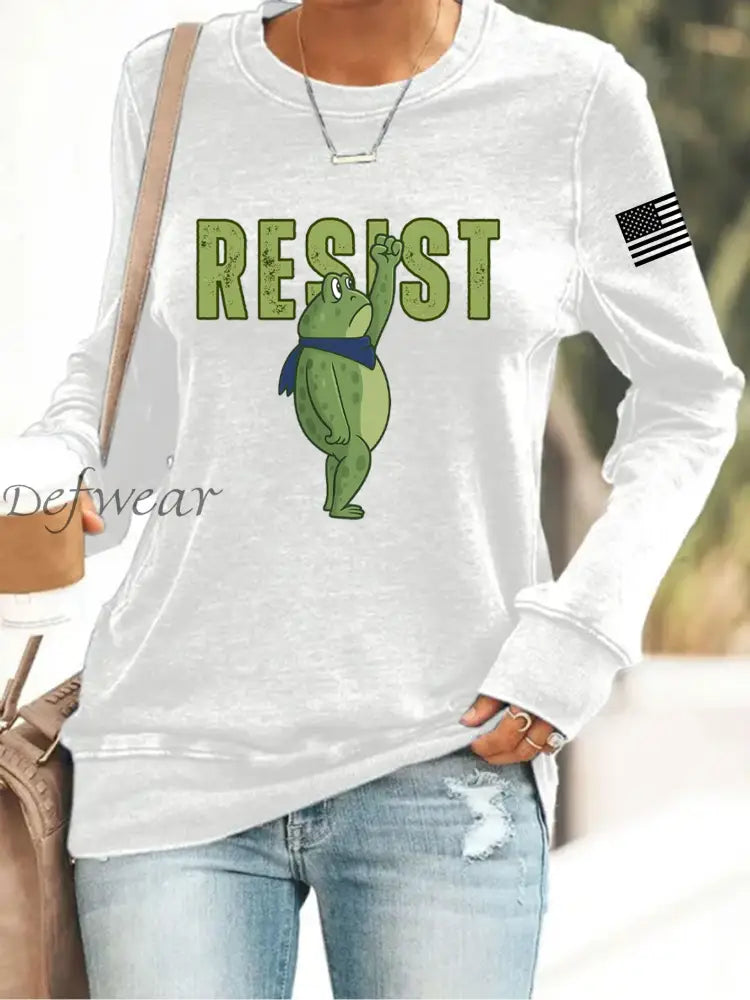Women’s Retro Resist Frog Print Sweatshirt White / S