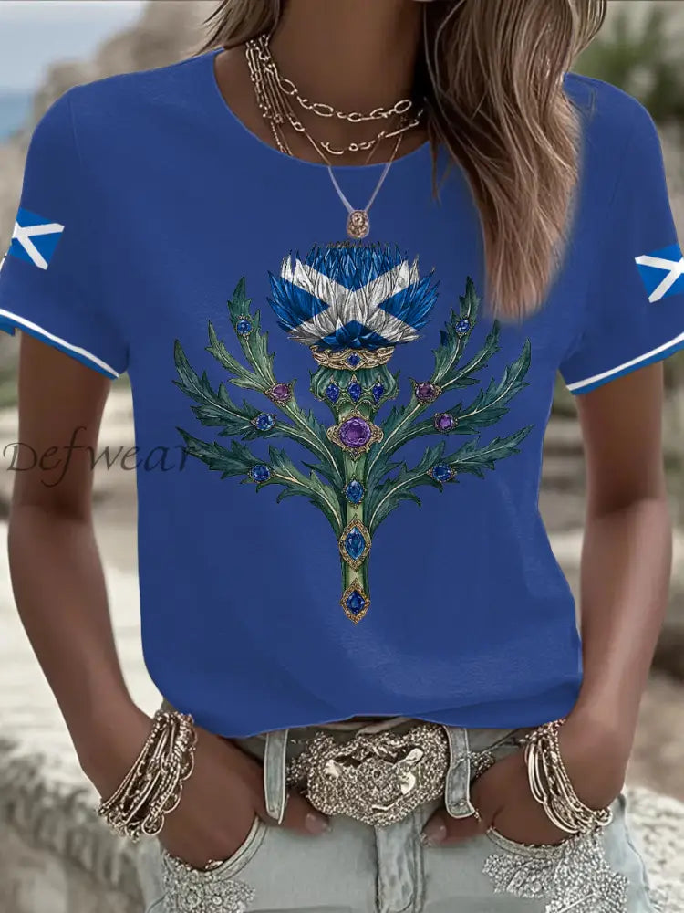 Women’s Scotland Flag Art Thistle Printed T shirt Blue / S