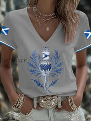Women’s Scotland Flag Art Thistle Printed T shirt Light Gray / S