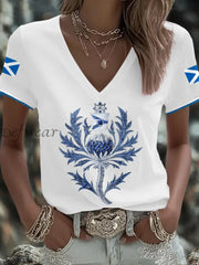 Women’s Scotland Flag Art Thistle Printed T shirt White / S
