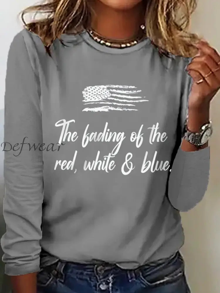 Women’s The Fading of the Red White and Blue Printed Casual Long Sleeve Shirt Gray / S
