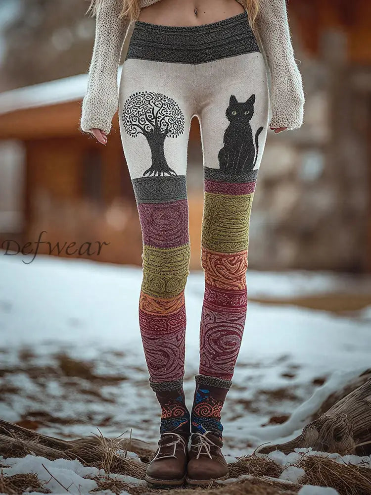 Women’s Tree of Life Cat Print Leggings As picture / S