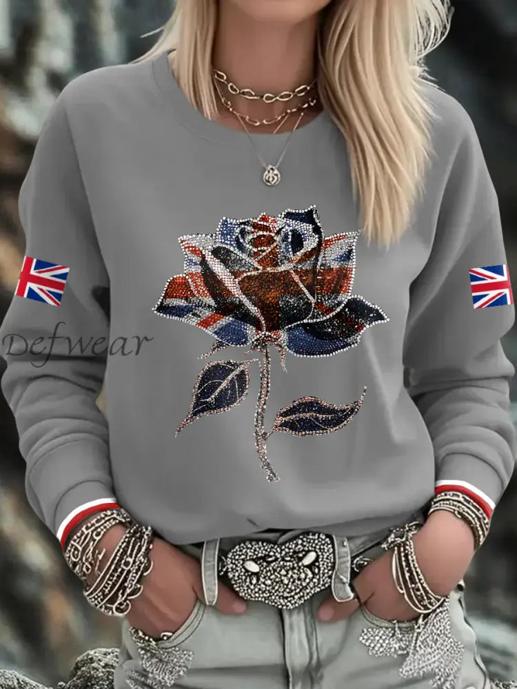 Women’s UK Flag Art Printed Sweatshirt Light Gray / S