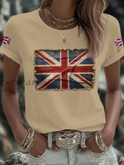 Women’s UK Flag Art Printed T shirt Khaki / S