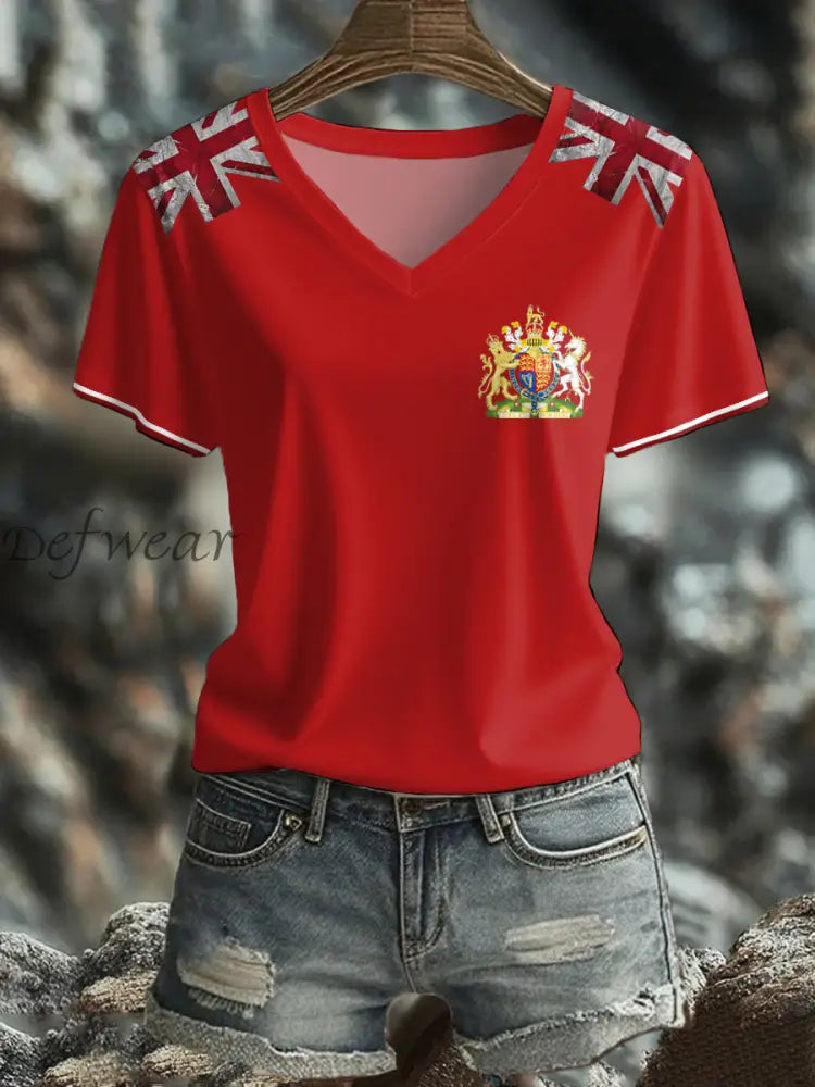 Women’s UK Flag Art Printed T shirt Red / S
