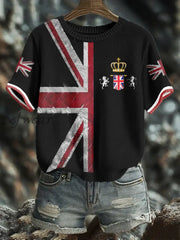 Women’s UK Flag Art Printed Tops Black / S