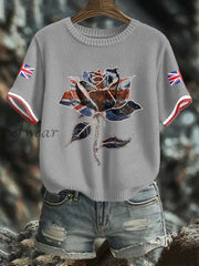 Women’s UK Flag Art Printed Tops Light Gray / S