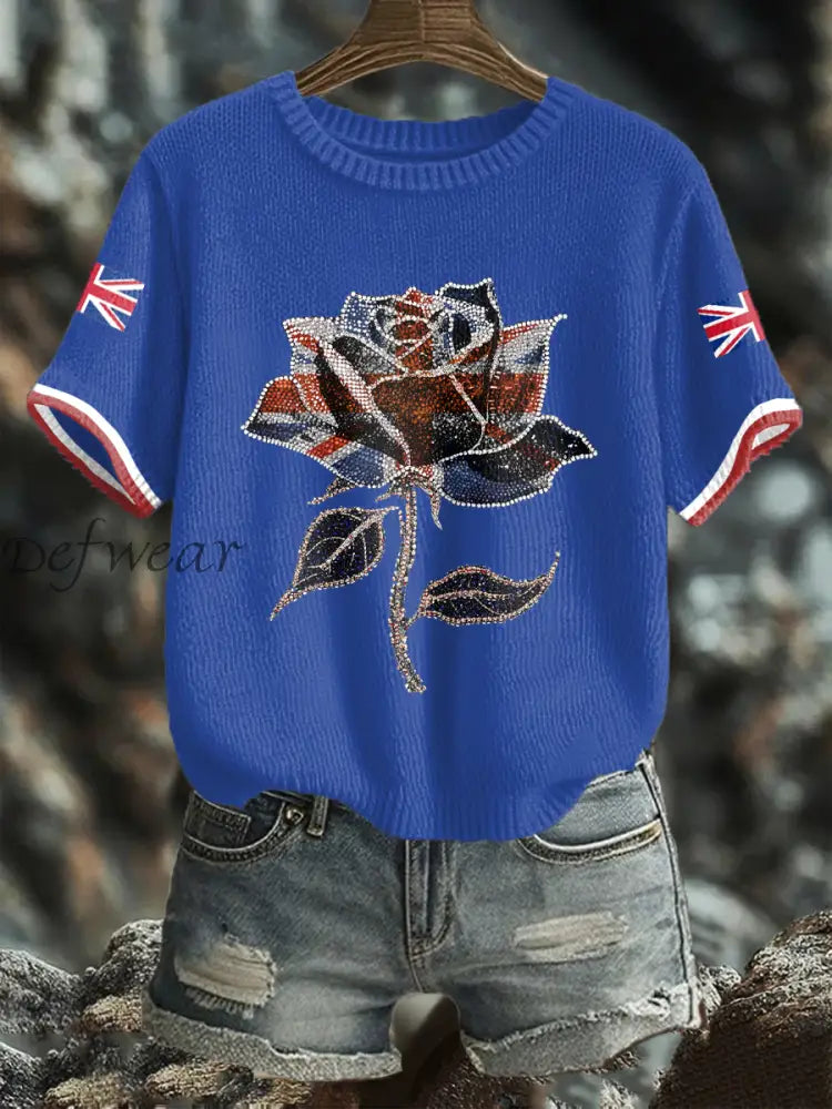Women’s UK Flag Art Printed Tops Royal Blue / S
