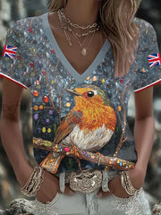 Women’s UK Flag Art Rose Printed T shirt As picture / S