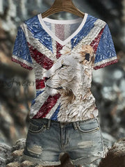 Women’s UK Flag Lioness Art Printed T shirt As picture / S